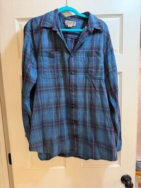 Duluth Trading Co Teal Green, Navy & Red Plaid Button-Down